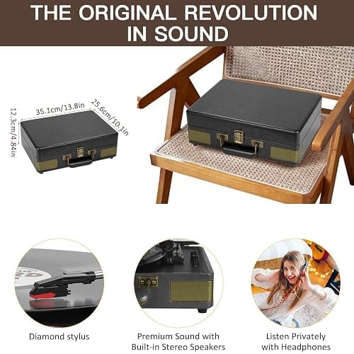 Retrolife Record Player 3 Speed Bluetooth Portable Suitcase Vinyl Player with Built-in Speakers Turntable Enhanced Audio Sound PU Leather Vintage thumbnail 5