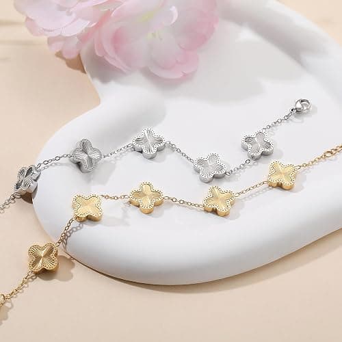 AIPPK 18K Gold Plated Clover Bracelet Dupes Gold Lucky Bracelet for Women Flower Four Leaf Bracelets Danity Jewelry Gifts for Women thumbnail 7