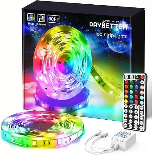 DAYBETTER (2rd Gen) SMD 5050 Remote Control Led Strip Lights 50ft Color Changing with 44Keys Remote Controller and 12V Power Supply for Bedroom - Image 1