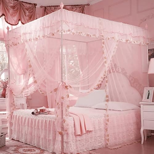 Hapivida Canopy Bed Curtains, 4 Corners Post Bed Curtains Princess Bed Canopy Bed Drapes Net Bedroom Decoration Accessories for Girls Adults Bedroom Decoration (PINK-150 * 200 * 200) thumbnail 4