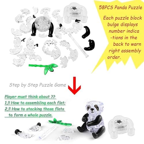 Coolplay 3D Crystal Puzzle Panda Gifts, Desk Toys with Light-Up Base 58 Pieces thumbnail 5