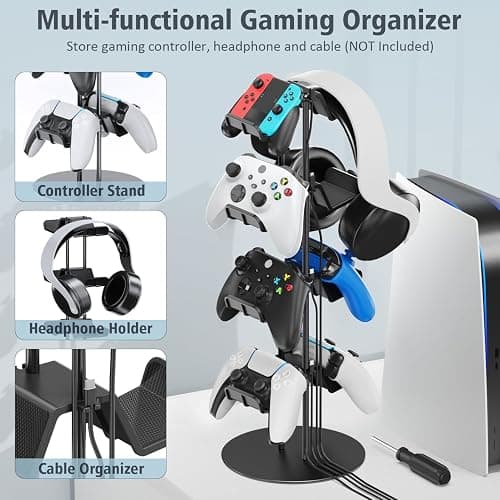 Kytok Controller Stand 4 Tiers with Cable Organizer for Desk, Universal Headphone Stand Compatible with Xbox PS5 PS4 Nintendo Switch, Headset Holder & Desk Mounts for 8 Packs Controller thumbnail 2