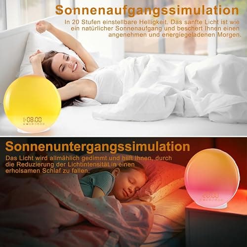 Cadrim Tageslichtwecker Wake Up Licht Lichtwecker Radiowecker Sonnenaufgang Sonnenuntergang mit Dual Wecker, 7 natürlichen Sounds & FM Radio & Snooze Funktion für Erwachsene & Kinder thumbnail 5