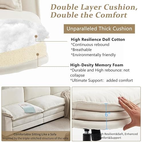 VINGLI Cloud Criss Cross Legged Chair,18" High Back Armless Home Office Desk Chair with Wheels,Wide Adjustable Comfy Padded Seat Task Computer Chair,Modern Swivel Makeup Vanity Chair,Microfiber,Beige thumbnail 4