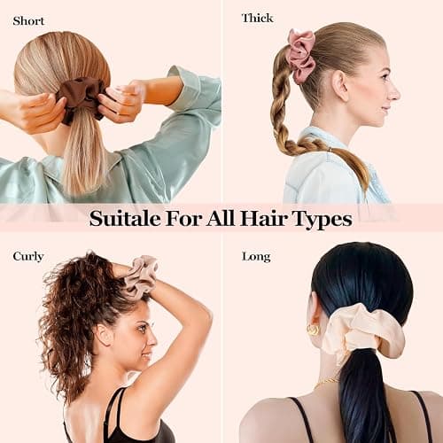 Scrunchies for Women,Satin Scrunchies Softer Than Silk Scrunchies for Hair,Large Hair Scrunchie with Elastic,Hair Ties No Damage,Elastic Ponytail Holders -3 Pack(Black+Pink+Champagne) thumbnail 3