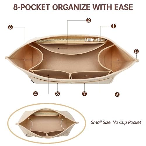 OPPOSHE Purse Organizer Insert for Longchamp Le Pliage, Premium Felt Long Champ Bag Handbag Women, Tote Organizer Insert with 9 Compartments (Large, Beige) thumbnail 4