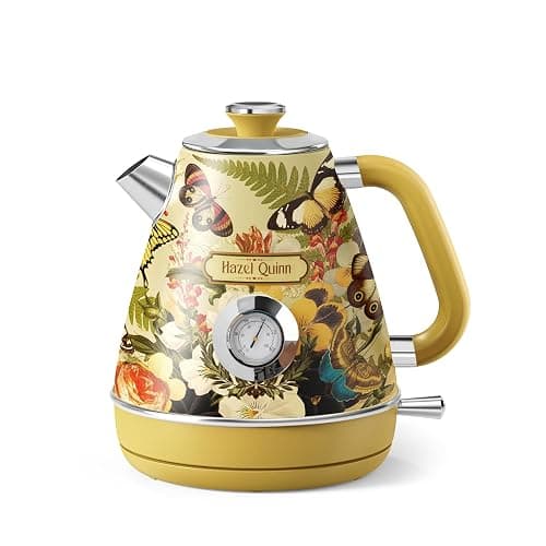 Hazel Quinn X Eduardo Recife Electric Kettle - 1200W Fast Water Boiling, 1.7L/57oz, All 304 Stainless Steel Interior, BPA-Free, Auto Shut-Off, Cordless Retro Teapot with Thermometer - Floral Patterned - Image 1