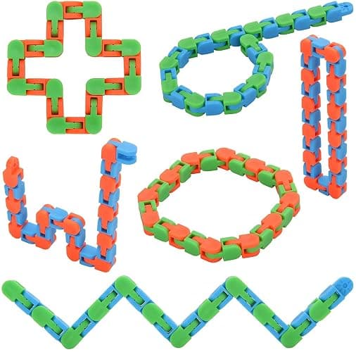 Yeefunjoy 6 Pack 24 Links Wacky Tracks Snap and Click Fidget Toys, Finger Sensory Toys, Snake Puzzles for Stress Relief, Party Bag Fillers, Party Favours, Random Color - Image 1