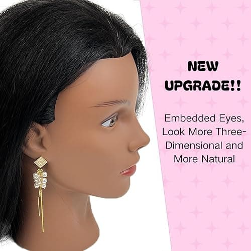 Opini Mannequin Head 100% Real Human Hair for Braiding with Tropid Stand | Cosmetology Mannequin Doll Head with Hair 18" for Hairdresser Salon Beginner Practice Braiding Hairstyling thumbnail 5