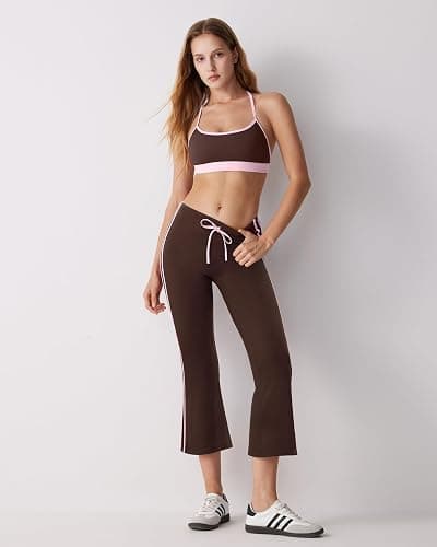 MOOSLOVER Women Flare Capri Yoga Pants High Waisted Side Stripe Drawstring Bootcut Flared Cropped Leggings thumbnail 4