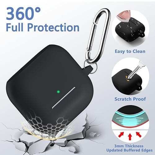 Dgege for Airpods 4th Generation Case Cover(2024),Soft Silicone Full Protective Case for AirPods 4 Case with Keychain & Cleaner Kit,Compatible with Apple Airpods 4 for Women,Men（Black） thumbnail 3