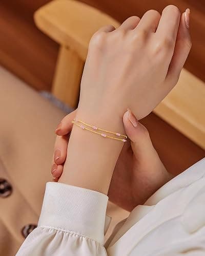 LOUISA SECRET Birthstone Bracelets for Women, 925 Sterling Silver Dainty Simple Women Charm Link Bracelet, Birthday Anniversary Christmas Jewelry Gifts for Women Wife Mom Her thumbnail 3