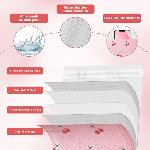 Cozymood 6x10 Inch Pink Poly Bubble Mailers 100 Pack,Waterproof Self Seal Adhesive Small Padded Mailing Envelopes,Cushioning Bubble Envelopes for Shipping,Mailing,Small Business,Packaging,Bulk #0 thumbnail 5