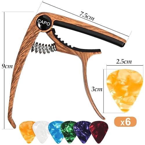 Kapodaster für Gitarre Capo Gitarren mit 6 Plektren, Capodasta Gitarre für Ukulele Westerngitarre E-Gitarre, Metall Holz thumbnail 2