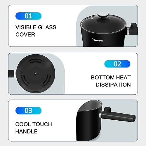 Topwit Hot Pot Electric, 1.5L Ramen Cooker, Portable Non-Stick Frying Pan, Electric Pot for Pasta, Steak, BPA Free, Electric Cooker with Dual Power Control, Over-Heating & Boil Dry Protection, Black thumbnail 7