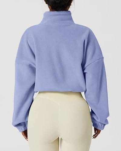 QINSEN Women's Full Zip Fleece Short Jacket Warm Winter Long Sleeve Stand Collar Sherpa Crop Coat thumbnail 4