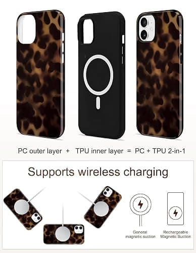 Jusy Compatible with MagSafe Brown Tortoise Shell Print Phone Case for iPhone 11, Amber Trendy Luxury Magnetic Soft TPU and Hard PC Protective Phone Cover for Women Girls - Tortoise Shell thumbnail 4