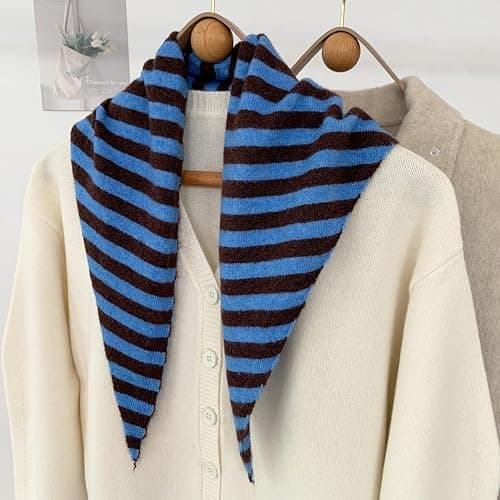 Knitted Striped Triangular Scarf Women Headscarf Wool Knitted Shawl and Wraps Neck Scarves for Women Multi-Functional Warm Ladies Versatile Scarves Headscarf Autumn Winter thumbnail 3