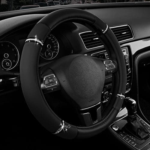 Road Comfort Leather Steering Wheel Cover – Premium Anti-Slip Car Steering Wheel Grip Cover – Universal Fit for 14.5”–15” Cars, Trucks & SUVs - Black - Image 1
