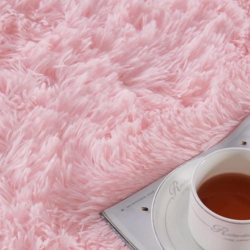 TABAYON Shaggy Pink Rug, 2x3 Area Rugs for Living Room, Anti-Skid Extra Comfy Fluffy Floor Carpet for Indoor Home Decorative thumbnail 3