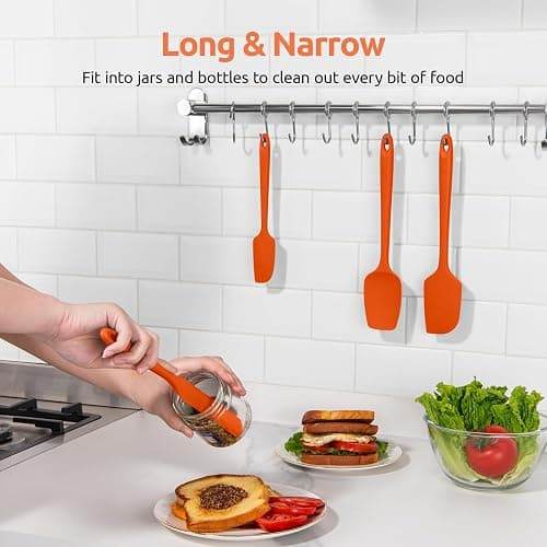 U-Taste Silicone Spatula Set: 600ºF High Heat Resistant, Seamless Food Grade Flexible Rubber Kitchen Cooking Mixing Baking Scraper for Nonstick Cookware Set of 3 (Orange) thumbnail 9