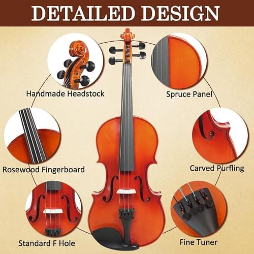 FINO 4/4 Violin Full Size Kit for Beginners (Plywood, Full) (Natural) thumbnail 2