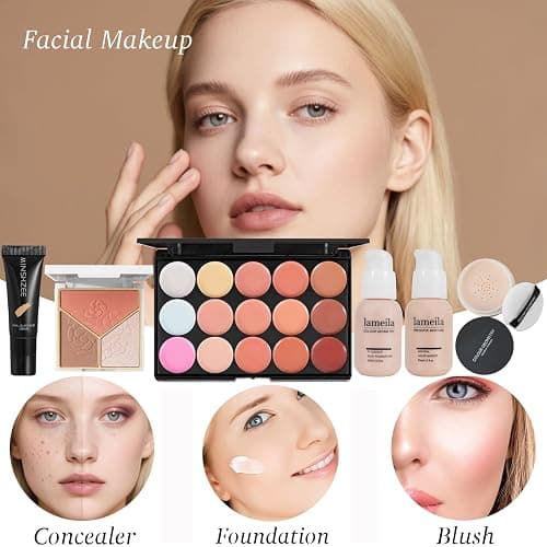 All in One Makeup Kit for Women Full Kit,Makeup Set for Women, Includes Eyeshadow Palette/Foundation/Lipstick/Eyeliner/Mascara/makeup Brush,Makeup Gift Set for Christmas & Birthday&Holiday&Everyday. thumbnail 3