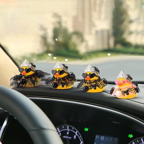 wonuu Halloween Rubber Duck Tiny Spider Car Ornaments Duck Car Dashboard Decorations for Cute Car Accessories with Dress Heart Shape Sunglasses, Black Sparkly Skirt thumbnail 7