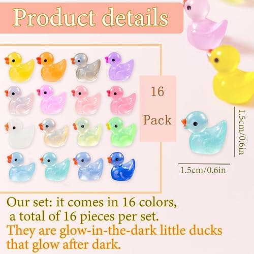 YOJO 16PCS Luminous Mini Resin Duck Fridge Magnets, Strong Colorful Refrigerator Magnets, Decorative Magnets for Fridge Locker Whiteboard Kitchen Office Classroom Decor thumbnail 2