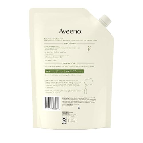 Aveeno Daily Moisturizing Body Wash for Sensitive Skin + Prebiotic Oat, Gently Cleanses, Nourishes & Feels Moisturizing Dry Skin, Light Fragrance, Refill Pouch, 36 fl. oz thumbnail 9