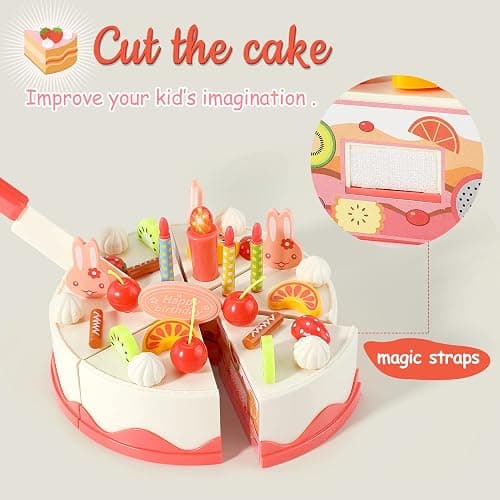82 PCS Birthday Cake Food Play Set - Food Toy Pretend Cutting Play Cake Desserts Ice Cream and Donuts Food Toys - Birthday Gifts Toy Set for Boys Kids Girls thumbnail 3