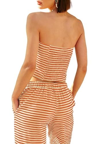 Panadila Womens Striped Two Piece Sets Summer Lounge Outfits Sailor Tube Top and Pants Matching Set Beach Vacation Travel Y2k thumbnail 3
