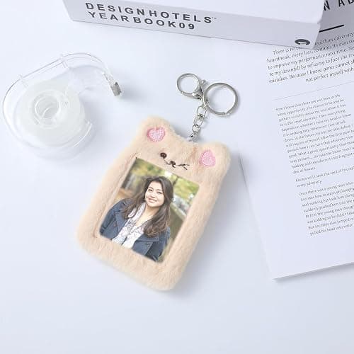 JIEYAO Plush Photocard Holder, Cartoon Bear Card Cover with Keychain Cute Cartoon Plush Photocard Holder Korean Style ID Card Cover Protective Case Card for Women Office and School Supplies thumbnail 3