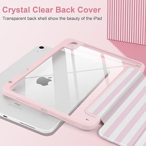 Loyrina Case for iPad (A16) 11th/10th Gen 2025/2022, Pink White Striped | Pink White Striped Design Folio Tablet Cover with Clear Back, Pencil Holder and Trifold Stand for Coquette Style Users thumbnail 7