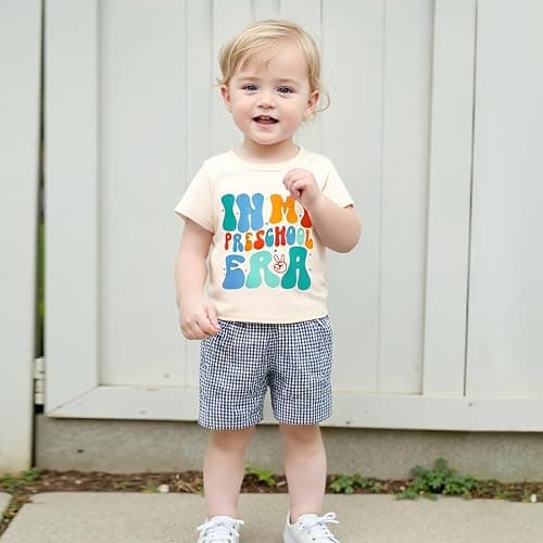 Doisbetthsay 2 Pack Toddler Shorts Boys Girls Elastic Waist Solid Color Gingham Stripe Shorts Bottoms Summer thumbnail 3