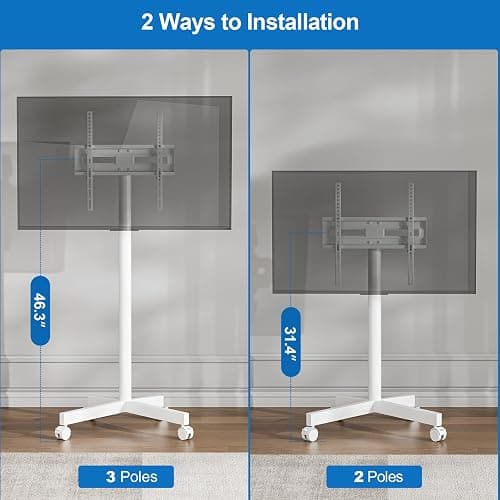 HOLMAXD Mobile TV Cart Rolling TV Stand for 23-65 Inch Screen Outdoor TV up to 110 lbs, Height Adjustable Portable TV Cart with Wheels and Tilt Mount, Outdoor TV Stand Mount, Max VESA 400x400mm, White - White thumbnail 5
