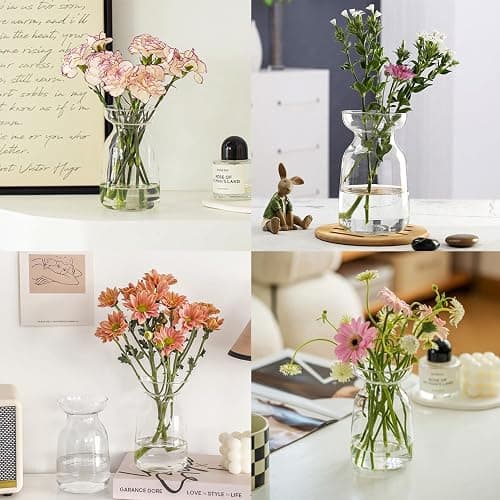 Gute Glass Vases for Decor, Modern Decorative Flower Vase Centerpieces Table Home Indoor Desk Decor Living Room, Kitchen, Office Wedding or Housewarming Gifts (Clear) thumbnail 7
