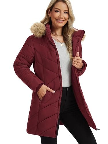Funlingo Women's Winter Puffer Coat with Removable Hood Double Zipper Thickened Long Parka Jacket with Elastic Waistband - Image 1