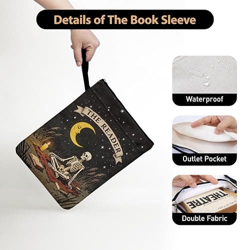 The Reader Tarot Card Book Sleeve for Book Lovers, Gothic Skeleton Books Covers Protector for Paperbacks with Handle Pocket for Reader Bookworm Bookish, Book Club Gifts for Chritsmas thumbnail 4