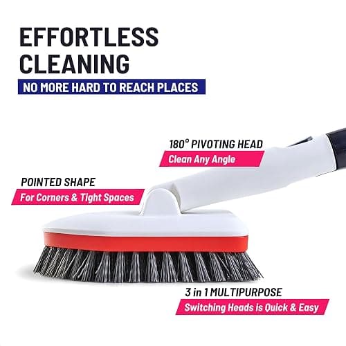 Moku Home Shower Scrubber 3 in 1 Extendable Long Handle 58" Cleaning Brush Bundle Value Pack - Non Scratch Shower Brush for Cleaning Bathroom Kitchen Toilet Wall Tub Tile Sink with 8 Refills (Red) thumbnail 3