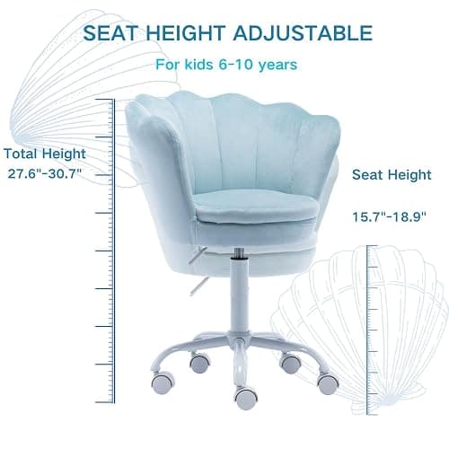 DAYALANE Kids Desk Chair with Wheels, Cute Petal Study Computer Chair with Arms for Teen Girls, Upholstered Velvet Swivel Kids Rolling Task Chair for Bedroom, Vanity, Blue thumbnail 5