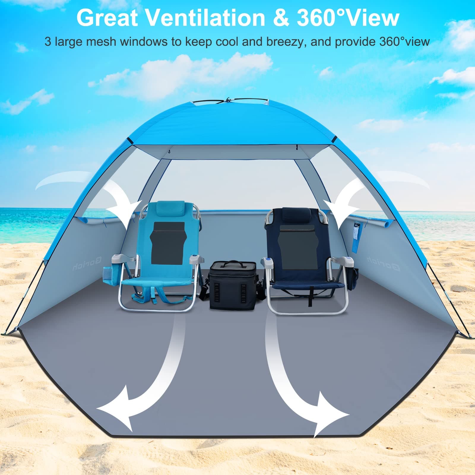 Gorich Beach Tent, Beach Shade Tent for 3/4-5/6-7/8-10 Person with UPF 50+ UV Protection, Portable Beach Tent Sun Shelter Canopy, Lightweight & Easy Setup Cabana Beach Tent - Blue - 4 person thumbnail 4