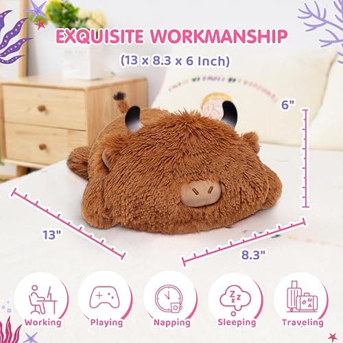 Mewaii Cute Highland Cow Plush Pillow, Kawaii Plushies Highland Cow Stuffed Animals, Squishy Plushies, Cuddle Plush Pillow for Kids & Girls (13 Inch) thumbnail 2