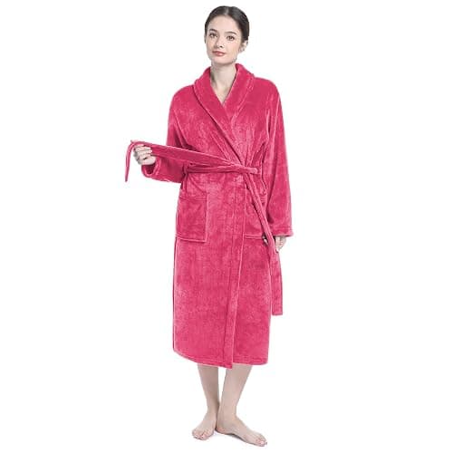 Eonkasp Plush Soft Robes for Women, Premium Fleece Womens Robe Cozy Warm Bathrobe - Rose Red - Small-Medium thumbnail 6