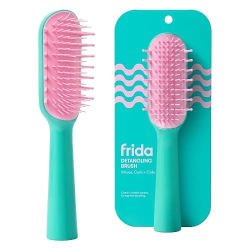 Frida for Kids Curly Hair Brush, Detangling Brush for Curls, Kids | Comb-and-bristle detangling brush works through knots in curls, coils and waves on wet or dry hair. - Image 1
