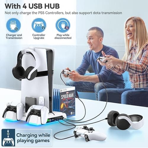 PS5/Slim/Pro Stand and Cooling Station with LED Controller Charging Station for PlayStation 5 Console, Controller Charger, Cooling Stand, PS5/Slim/Pro Skin Accessories Kit with 3 Level Cooler Fan thumbnail 7