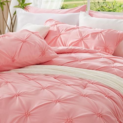 BEDELITE Pink Queen Comforter Set,Fluffy & Soft Comforter | Pintuck Boho Bedding, Warm & Cute Bed Set for All Season,With 2 Pillowcases thumbnail 6