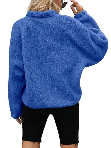 Yanekop Womens Fleece Jacket Fuzzy Long Sleeve Short Winter Coats Button Down Sherpa Jacket Outerwear with Pockets thumbnail 4