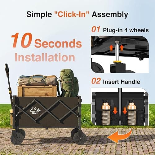 NWH Collapsible Wagon Cart with Wheels Foldable, 360LBS Large Capacity Portable Folding Utility Heavy Duty Beach Wagons Cart with All-Terrain Wheels for Groceries Shopping, Camping, Sports, Garden thumbnail 7