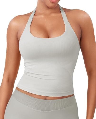 YEOREO SoftHue Women's Impact Halter Tank Top | Longline, Backless, Scoop Neck, Built-in Bra, Sports, Workout, Gym Crop Top - Image 1